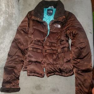 jacket, brown outside, blue inside. Size S